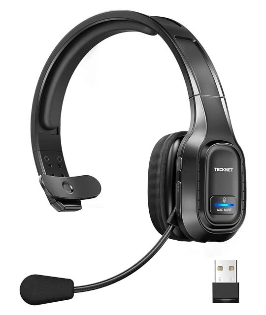TECKNET Trucker Bluetooth Headphones with Microphone Noise Canceling Wireless On Ear Headset